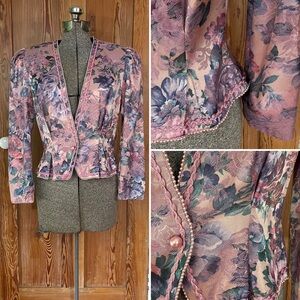 Vintage Nah Nah Collection Floral Rose Brocade Jacket Braided Trim Size M